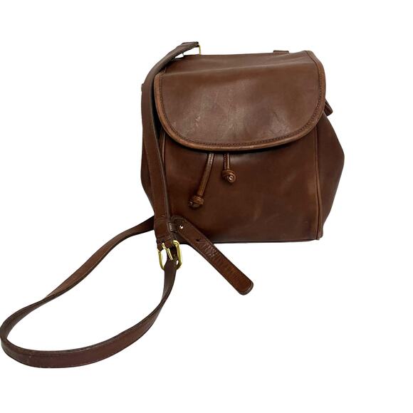 Vintage Coach Flap Drawstring Brown Leather Crossbody - Picture 3 of 11